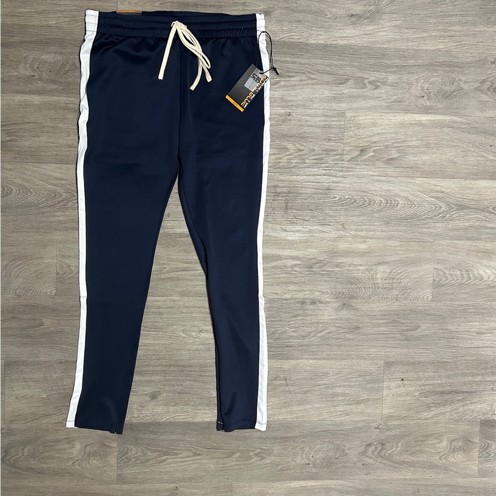 Men Navy Track Pants with White Stripes